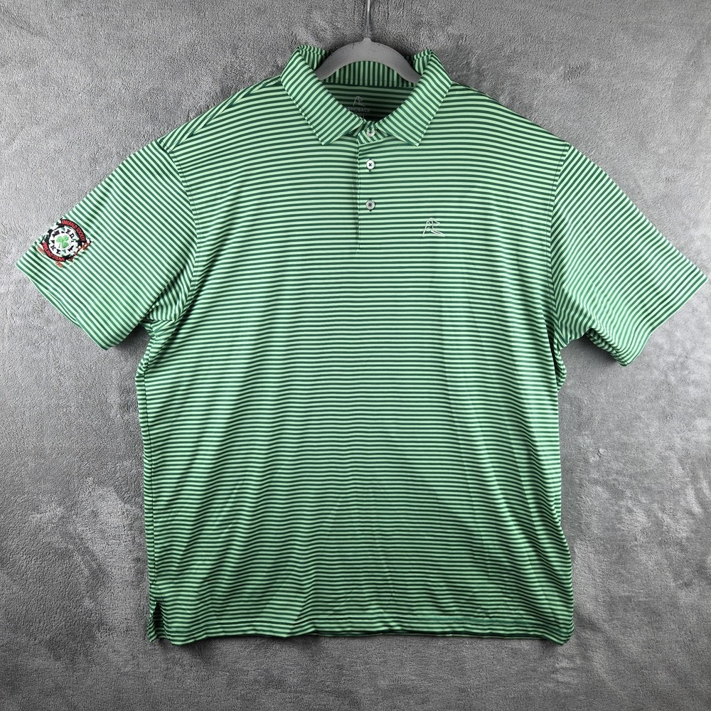 Rhoback Performance Golf Polo Shirt Mens 2XL Green Striped Emerald Society Logo